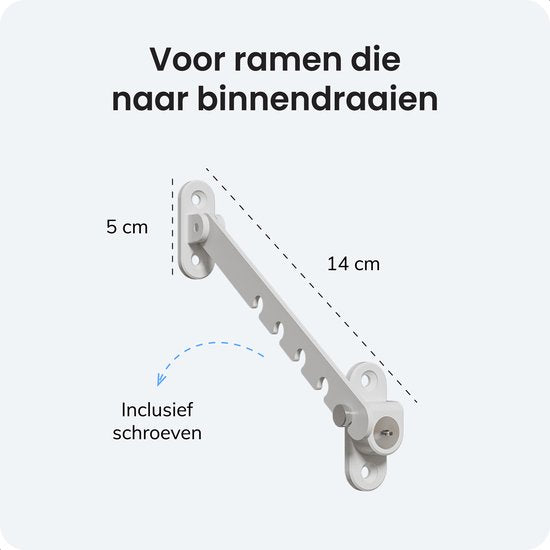 Raam vastzetter - Slot - Beveiliging - Deur - Begrenzer - Grendel - Windhaak - Uitzetter - Voor buiten en binnen - Kajuithaak - Wegdraaibaar - Wit - Luft