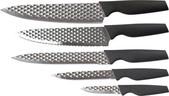 Harry Blackstone Airblade-messenset - Scherpe en duurzame keukenmessen - Koksmessen met antiaanbaklaag - Set van 5 messen voor elke gelegenheid