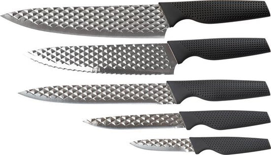Harry Blackstone Airblade-messenset - Scherpe en duurzame keukenmessen - Koksmessen met antiaanbaklaag - Set van 5 messen voor elke gelegenheid