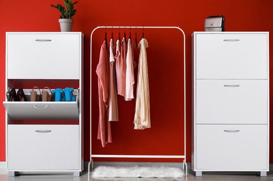 Casaria Schoenenkast 3 Kleppen – 115x60x24cm – 18 Paar Schoenen Wit
