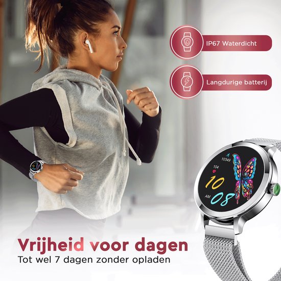Golden Sound - Smartwatch Dames - 40mm - Stappenteller - Slaapmonitor - Saturatiemeter - Hartslagmeter - Zilver