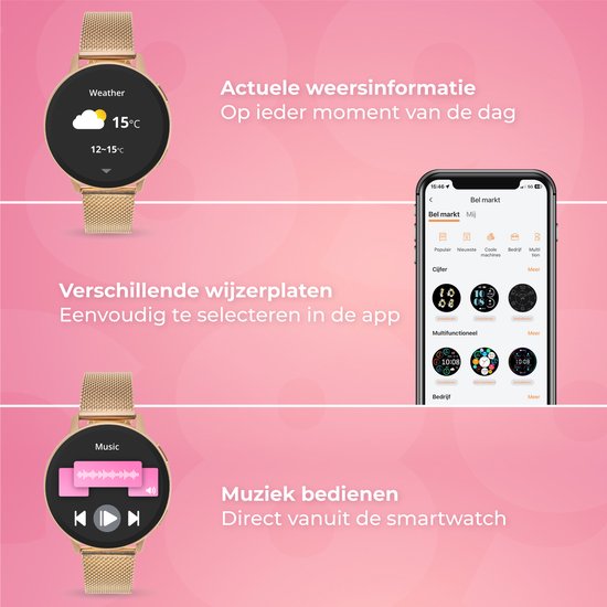 Nuvance - Smartwatch - Dames - 42mm - Bluetooth - Stappenteller - Hartslagmeter - GPS - Waterdicht - IOS/Android - Rosé Goud