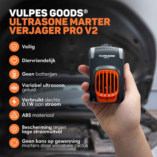 Vulpes Goods® Verjager - Marterverjager - Steenmarter Verjager - Marterbestrijder - Binnen & Buiten - Automatische Frequenties & flitslichten - USB & Auto accu - Marters, Muizen & Ratten - PRO V2 - 2 stuks