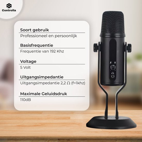 Controlla USB Microfoon - Condenser Microfoon voor PC - Gaming Microfoon - Streamen - Podcast microfoon