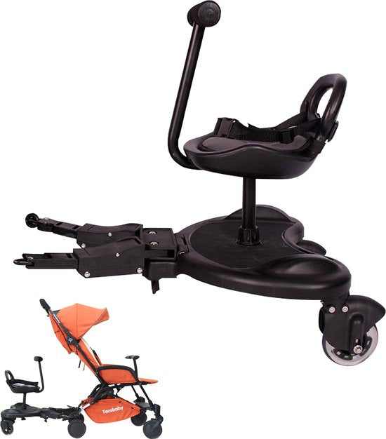 HeppieBabie - Meerijdplankje Deluxe - Met Zitje - Voor Kinderwagen/Buggy - Buggy Board - Met Ebook - Universeel