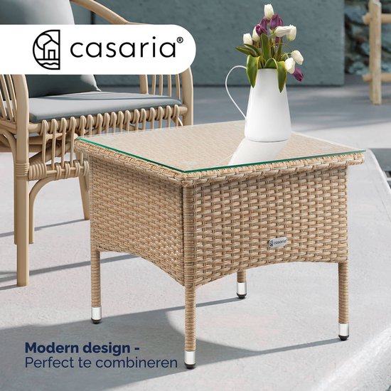 CASARIA Polyrattan Bijzettafel Buiten - 50x50x45cm - Crème