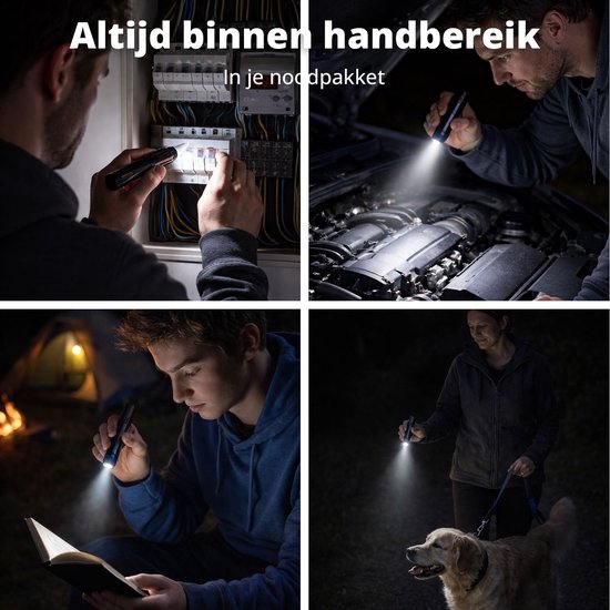 FlinQ Pen Zaklamp - 100 lumen LED lamp - Op Batterijen - Waterbestendige Flashlight - Militaire Zaklamp - Ideaal voor Noodpakket - Geschikt voor Kinderen - 100 meter Zicht - 2 Zaklampen