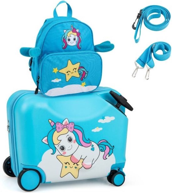 Coast Set van 2 stuks bagage voor kinderen - Kofferset voor kinderen rolbagage + rugzak - Rolbagage maximaal 50KG - Rugzak maximaal 8KG - Blauw