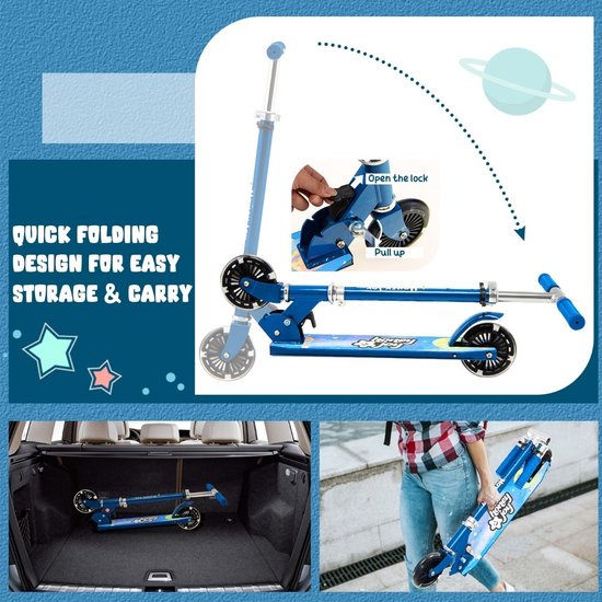 Coast Opvouwbare Step Voor Kinderen - LED Verlichte Wielen - 66 x 33 x 80cm - Blauw