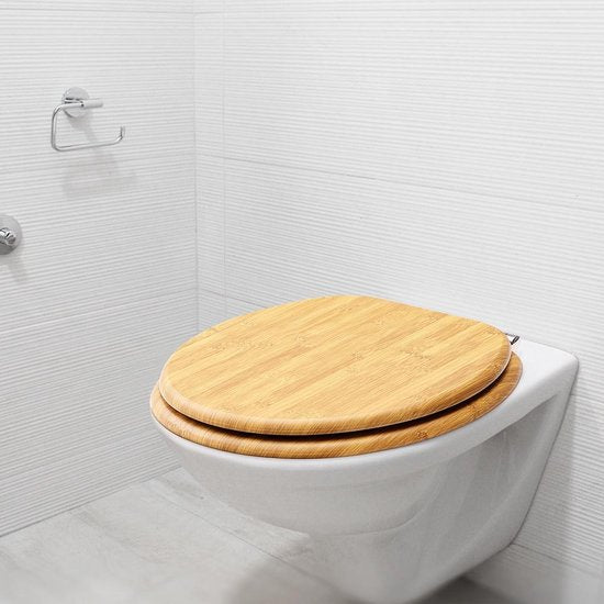 Casaria Wc-bril met Deksel Sluitingsmechanisme Toiletzitting MDF Bamboe
