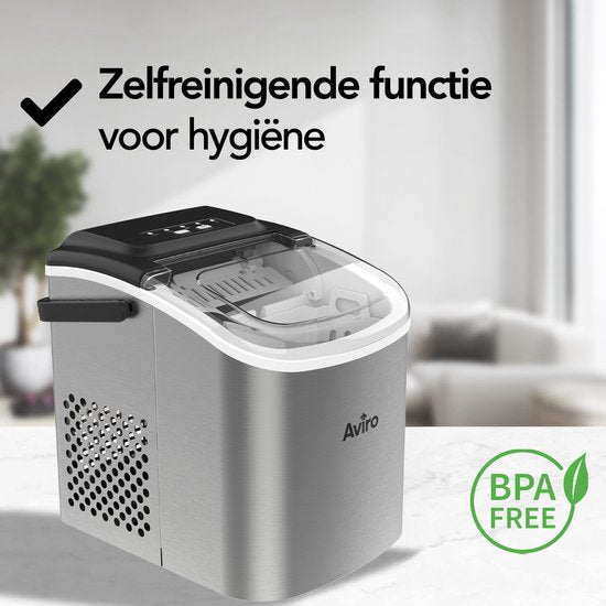 Aviro IJsblokjesmachine - 1,3L - Met IJsschep - Zelfreinigingsfunctie - 12KG / 24U - 9 Blokjes / 6 Min - Zilver