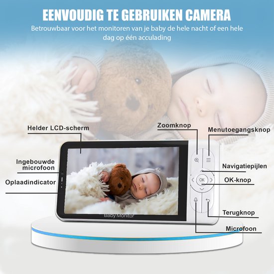 Novalance - Wifi Baby Monitor - Babyfoon Met Camera - Babyfoon met 5 inch scherm - Slaapliedjes - Slimme detectoren