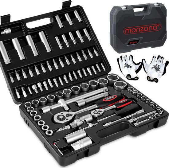 Monzana Gereedschapset - 94 Onderdelen 1/4 1/2 Bits Doppen CV-Staal