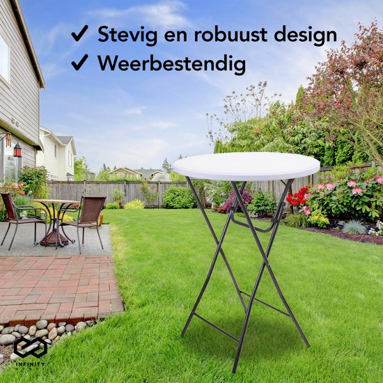 Infinity Goods 2 Stevige Statafels - Partytafel - Robuust en Weersbestendig - Inklapbaar - 80cm x 110cm - Feest - Wit/Grijs