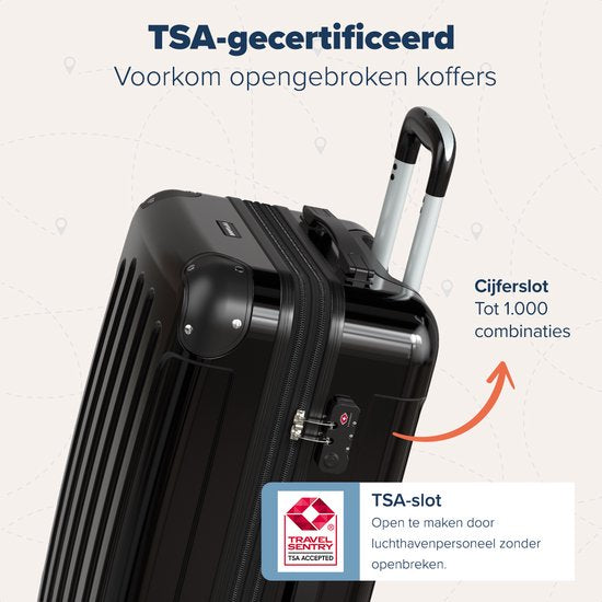 TRVLMORE Kofferset - 2 Delig - 45L Handbagage + 115L Ruimbagage - TSA Slot - Lichtgewicht - Reiskoffer Set - Trolley - Zwart