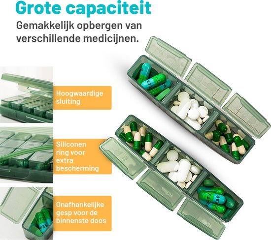MR. PANACHE Pillendoos voor 7 Dagen met 3 Vakken - Medicijndoos - Pillendoosjes - Pillensnijder - Medicijndoosje 7 dagen - Pillendoos - Medicijnen Doosje - Pillendoosje - Pillendoos 7 dagen - Sterke vergrendeling - Medicijnendoosje met dag aanduiding