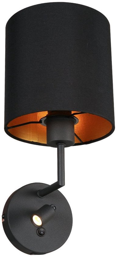 Wandlamp Noor 1562ZW - Verstelbaar met leeslampje, Goud/Zwart, Metaal/Textiel, Mexlite - Tijdloos Design voor Binnengebruik