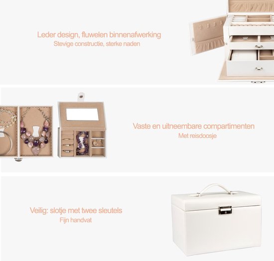LifeGoods Sieradendoos XL - Juwelendoos - 20 Vakken - Wit/Beige