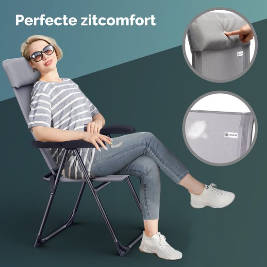 Casaria Tuinstoelen 4 Stuks - Opvouwbaar 7-voudig Verstelbaar – Grijs