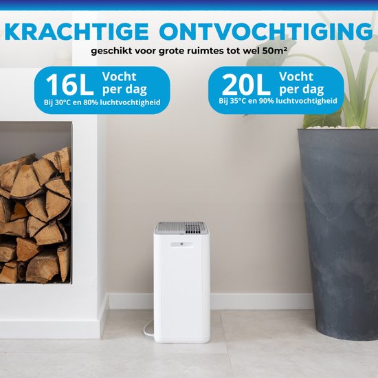 Sofresh luchtontvochtiger 20 Liter per dag - Ontvochtiger en Dehumidifier voor Kelder, Badkamer, Zolder en woonkamer - Wit