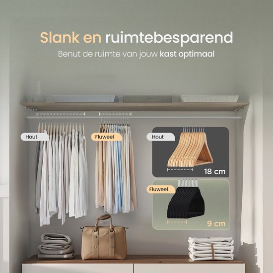 O'DADDY® Fluwelen Kleerhangers - Kledinghangers - 20 Stuks Kleren Hangers - Klerenhanger Antislip - 43,5 cm - Kleerhangers kunststof - Zwart