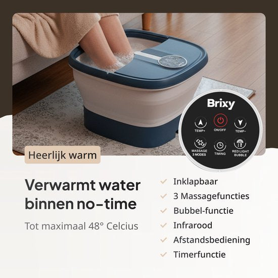 Brixy Voetenbad Automatische Massage - Voetmassage Apparaat - Elektrisch voetbad - Inklapbaar - Verwarmt Tot 48°C - 14L