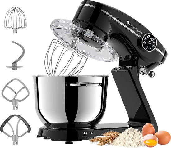 KitchenBrothers Keukenrobot - Touch Display en Timer - Keukenrobot - 6,2L - 1800W - Keukenmixer - Aluminium - Zwart
