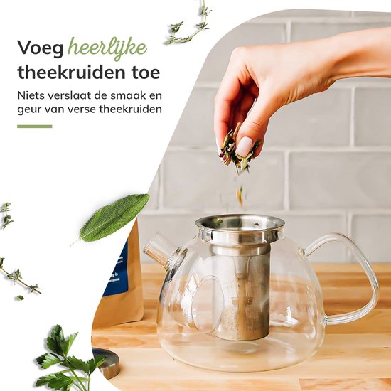 Deleca Glazen Theepot met Filter en Theelicht Warmhouder Set - Borosilicaat Glas - RVS Zeef - Kerst Cadeau - Voor Losse Thee / Theebloemen - 1.5L
