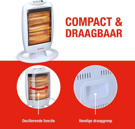 alpina Elektrische Kachel - Halogeen Heater - 3 Warmtestanden - 1200W