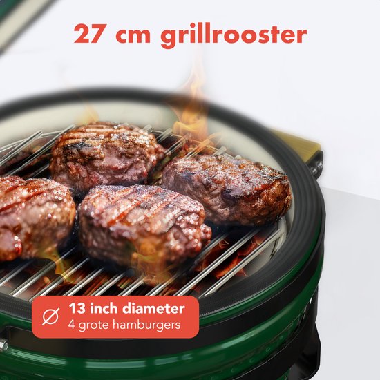 KitchenBrothers Kamado BBQ - 13 Inch Houtskool Barbecue - 27⌀ cm - PFAS-vrij - Deluxe Set - Egg BBQ met Accessoires inclusief Hoes - Groen