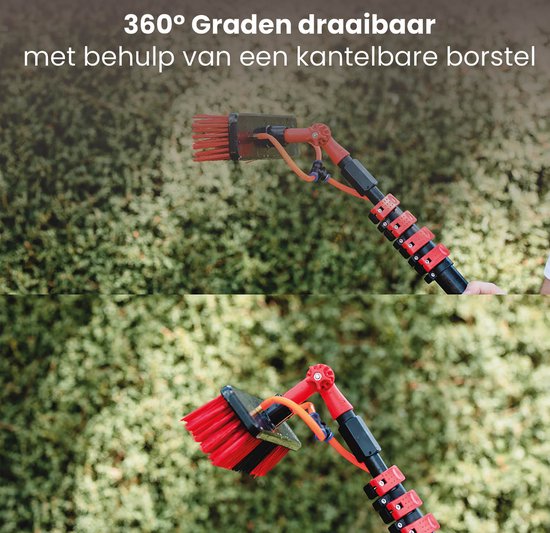 Shine Wasborstel - Uitschuifbaar - 5 Delig - Aluminium - Tot 7M - Incl. Zeepdispenser - Rood/Zwart