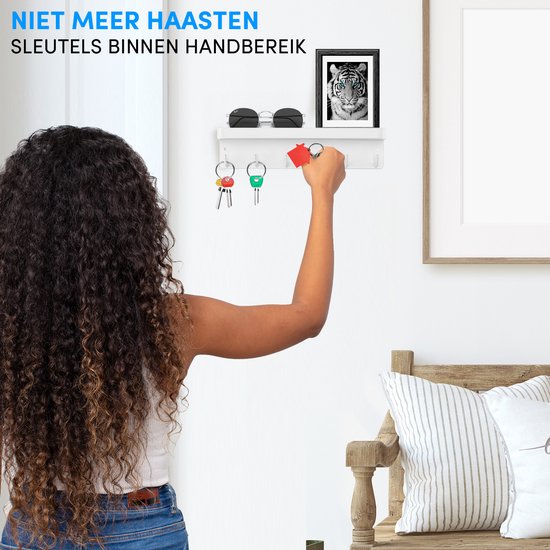 Happy Goods® Sleutelrekje Wit - Sleutelkastje voor Binnen - Zelfklevend - Sleutelhouder - RVS - Sleutel Organizer - Sleutelbord Modern - Sleutelrek inclusief Schroeven - Sleutelkastjes