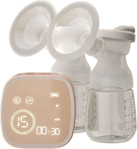 Fuegobird dubbele borstkolf - draadloze dubbele elektrische borstkolf - 100% BPA-vrij - oplaadbare batterij - inclusief 2x180ml babyflessen - Rosé goud
