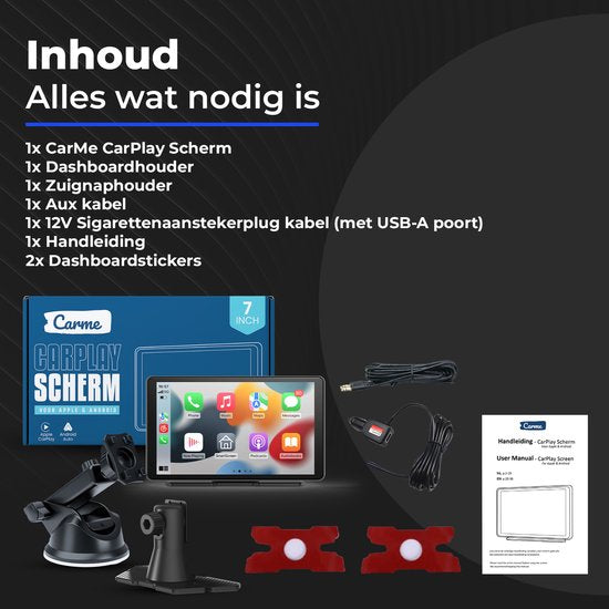 CarMe CarPlay Scherm - 7 Inch - Achteruitrijcamera 6 Meter - Apple CarPlay & Android Auto (Draadloos) - Touchscreen - Navigatiesysteem auto