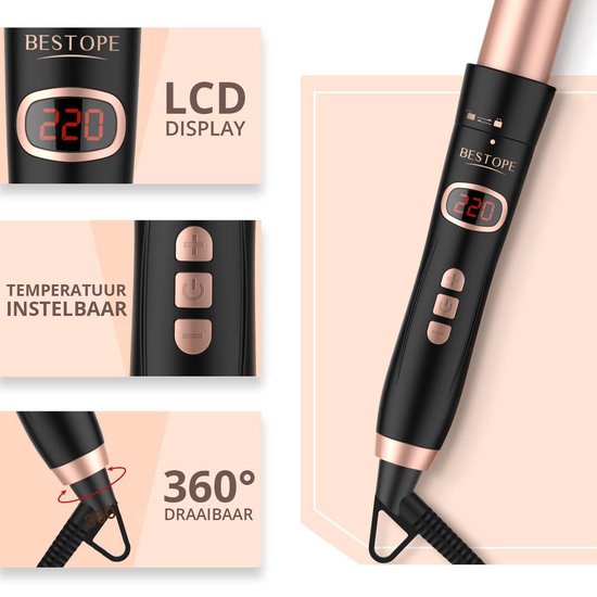 Bestope 6 in 1 Krultang met opzetstukken - Keramische Haarkruller - 13 tot 32mm - Rosé goud
