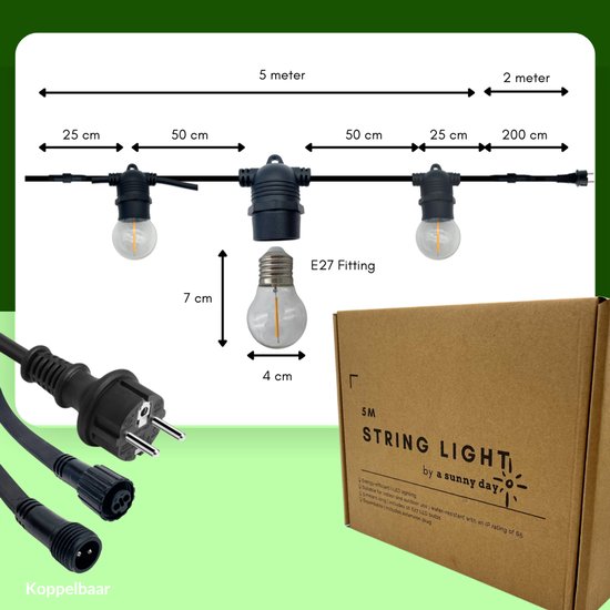 a sunny day Lichtsnoer Buiten - 5m - Warm Wit Licht - Helder Glas LED