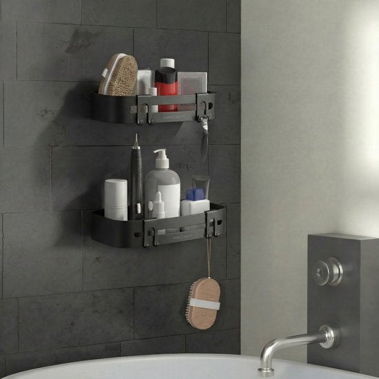 Sanicraft® Doucherekje - Zonder Boren - Geschikt voor elk type Muur - Hangend - Roestvrij - 2 Stuks - Zwart