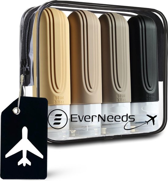 EverNeeds Reisflesjes Met Etui - Navulbaar - Siliconen Reisflesjes Handbagage - Apricot - 4 Stuks