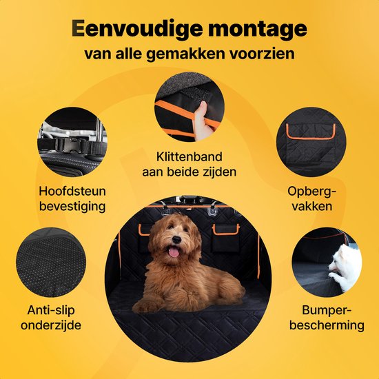 Jake en Jacky Hondendeken Auto Kofferbak - Autodeken Hond - Beschermhoes - Inclusief Opbergzak & Autoriem - Zwart/Oranje - 180x100 cm
