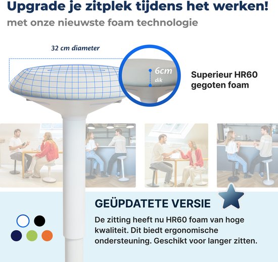 Backerz Wiebelkruk - Ergonomische Wiebel Stoel hoogte 55-80cm - Balanskruk - Zit Sta kruk - Zadelkruk Wit