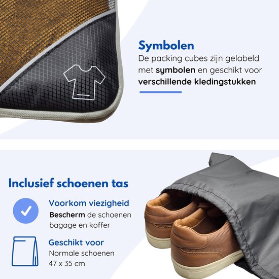 Hilvard - Packing Cubes Set - 6 delig - Bagage organizers - Kleding organizers - Travel cubes - Compression cubes - Zwart