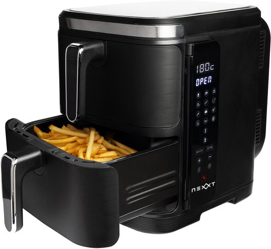 Nexxt - Double Stacked Airfryer - 11 l Inhoud - Zwart & RVS - 12 Kookprogramma's - Gestapeld Model - Ruimtebesparend & Dubbele Lade