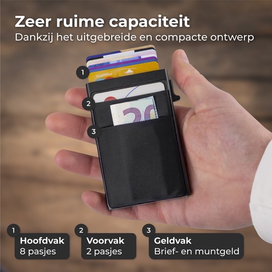 Nuvance - Pasjeshouder Uitschuifbaar - RFID Bescherming - Pasjeshouders voor Mannen en Vrouwen - Kaarthouder Pasjes - Creditcardhouder - Zwart