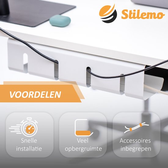 Stilemo Kabelgoot Bureau 2 Delig - Cable Management - Kabelhouder 43 CM - Kabel Organiser 5 KG Draagkracht - Wit