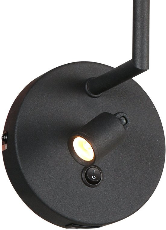 Wandlamp Noor 1562ZW - Verstelbaar met leeslampje, Goud/Zwart, Metaal/Textiel, Mexlite - Tijdloos Design voor Binnengebruik