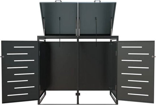 Juskys – Containerberging – 120 l & 2-Delig – Met Gasdrukveren En Ventilatieopeningen – Voor Het Opbergen Van Afvalcontainers – Arel Antraciet Staal
