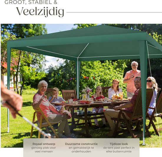 Tectake Partytent - Paviljoen - Opvouwbaar - Zijwanden - Waterdicht - 300 x 300 cm – Groen