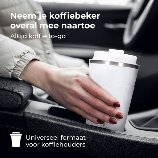 Castagnola Thermosbeker - Koffiebeker To Go - Travel Mug voor Koffie en Thee - Theebeker - 380 ML - RVS - Wit