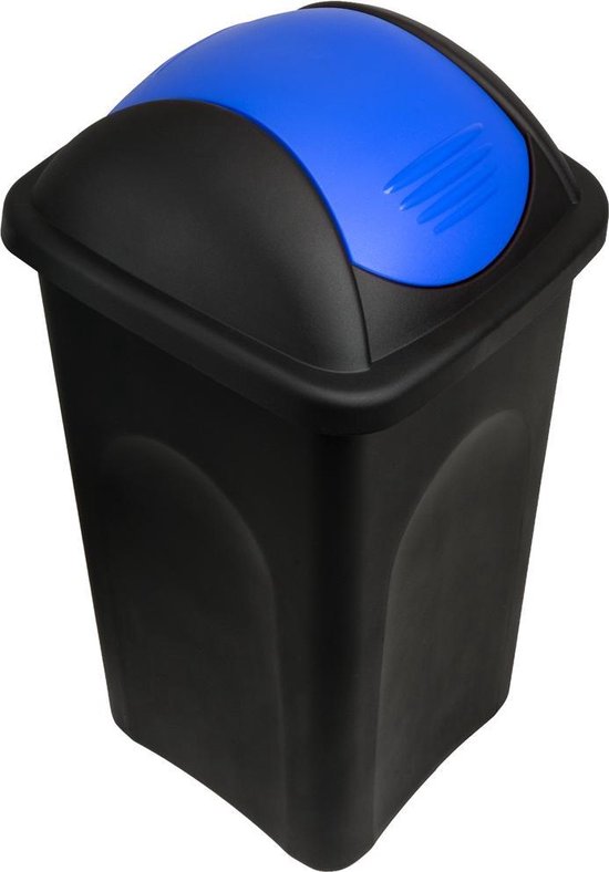 Deuba Vuilnisbak met Klapdeksel – 60Liter Kunststof – Zwart Blauw