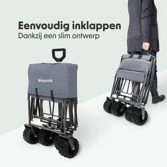 LifeGoods Bolderkar - Opvouwbaar - 80KG Draagkracht - 94L - Wasbaar Polyester - Grijs